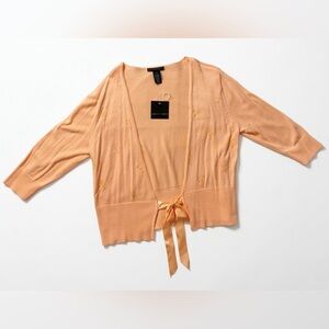 Apostrophe Peach Satin-Tie Open Front Cardigan